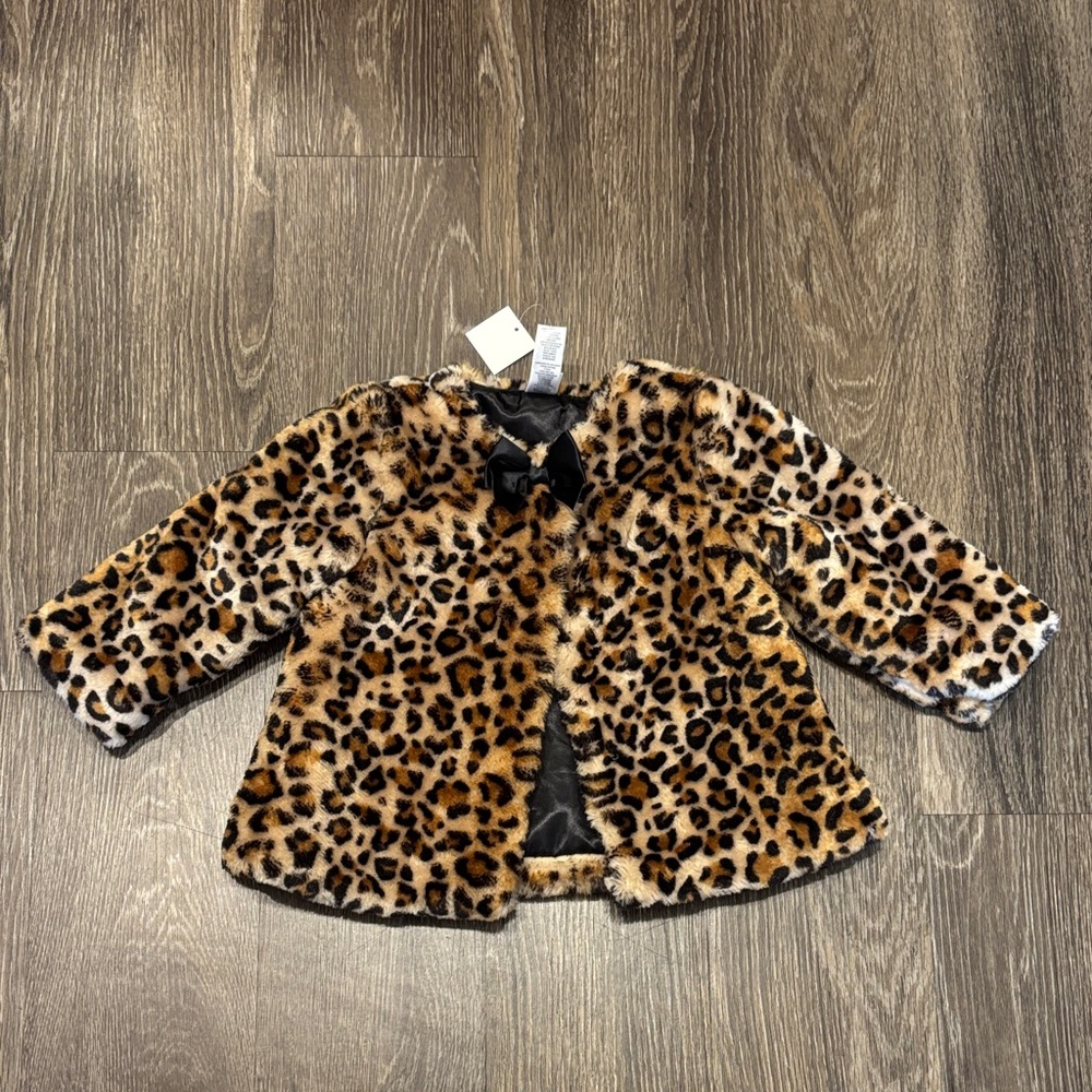 Little Me Leopard Print Faux Fur Jacket - Brown & Black